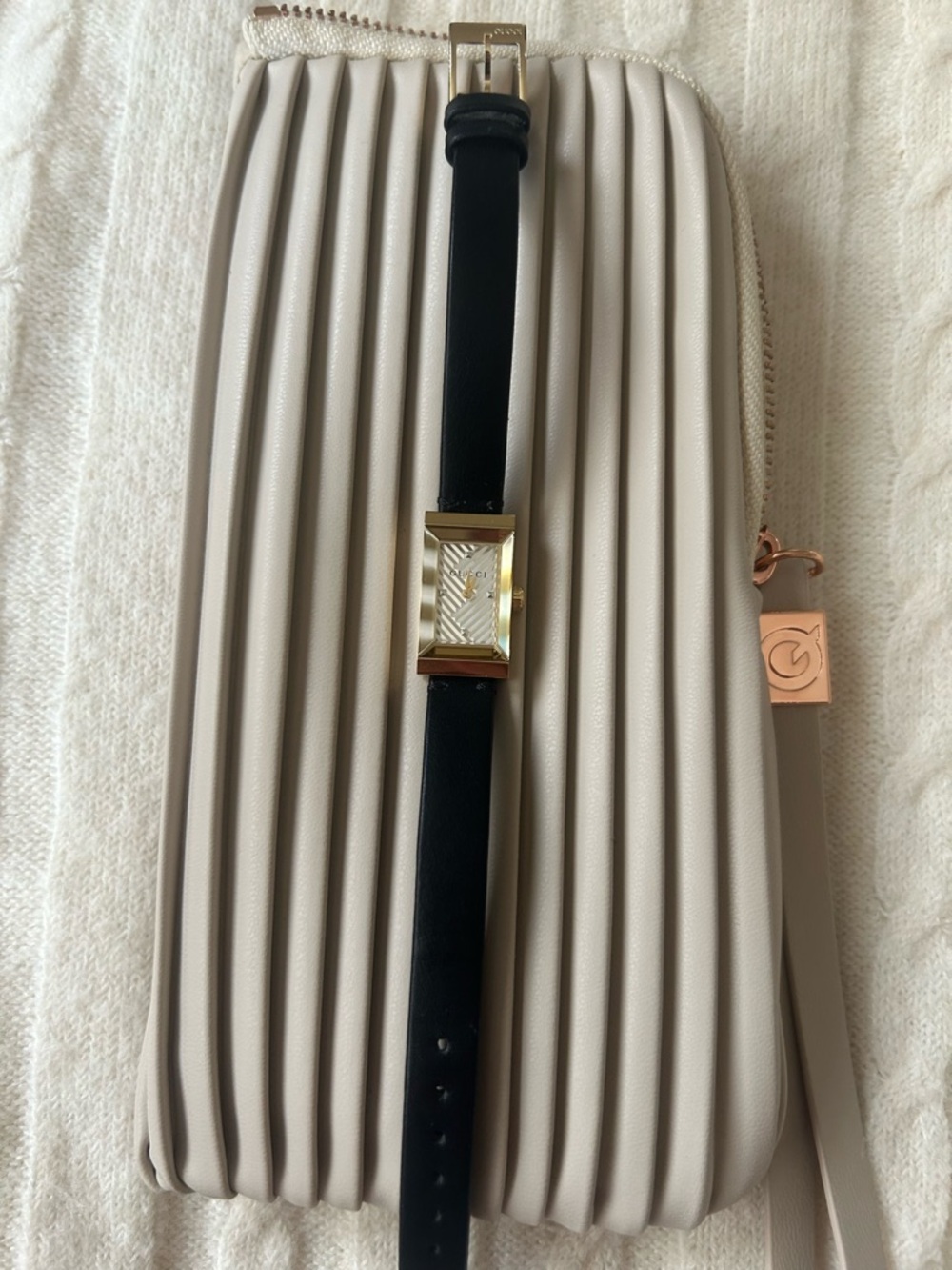 Gucci Black Strap Gold-Tone Rectangular Face Women's Watch